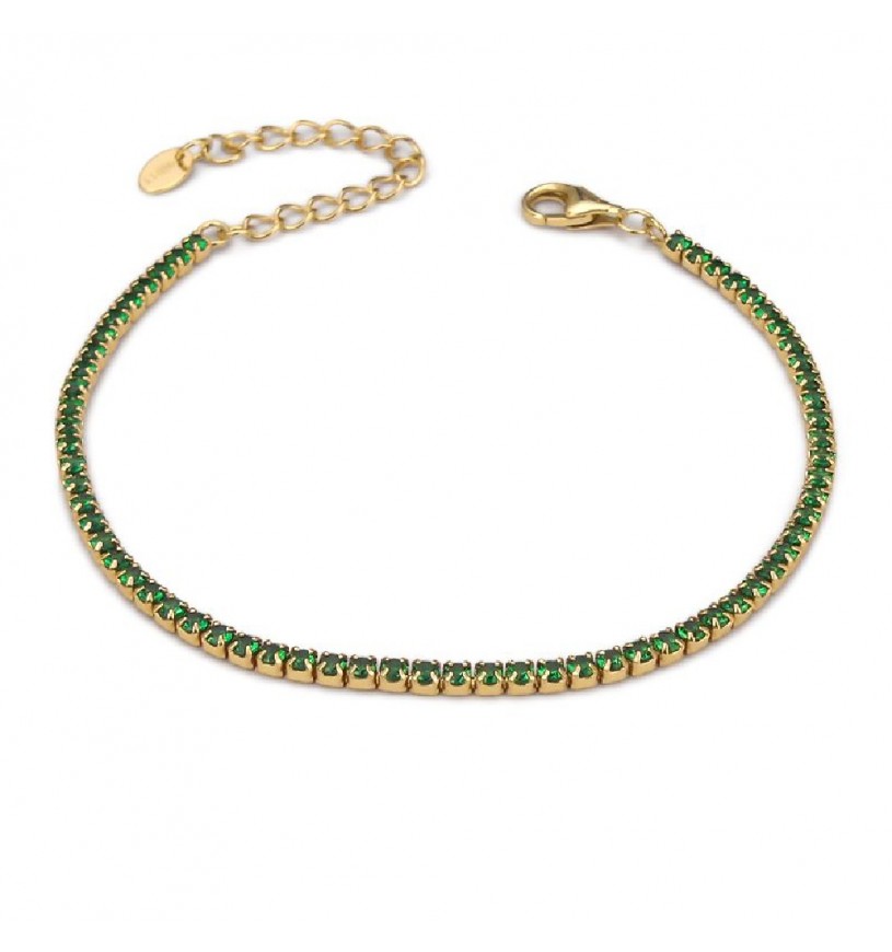 Bracciale Tennis Boccadamo Sophie Argento Dorato e Zirconi Verdi