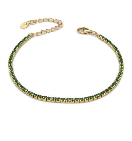 Bracciale Tennis Boccadamo Sophie Argento Dorato e Zirconi Verdi