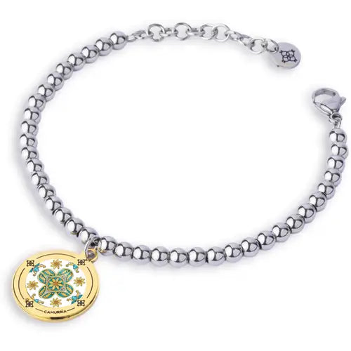 Bracciale Camurrìa A Fortuna In Acciaio Con Pendente Pvd Oro Stampa Quadrifoglio