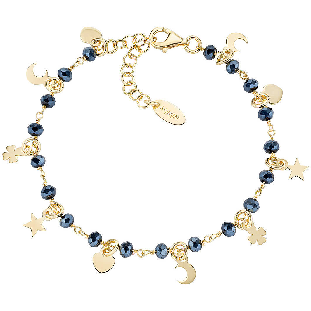 Bracciale Amen Argento Dorato Cristalli Blu  con Charms