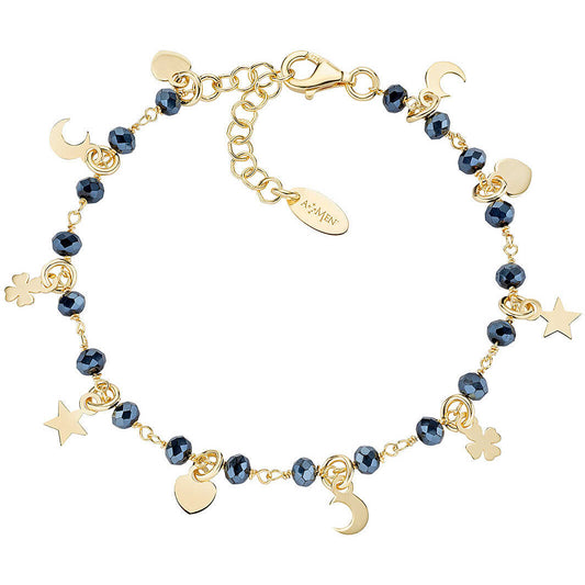 Bracciale Amen Argento Dorato Cristalli Blu  con Charms