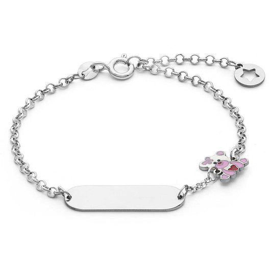 Bracciale Comete Kids Argento Piastrina ed Orso Rosa