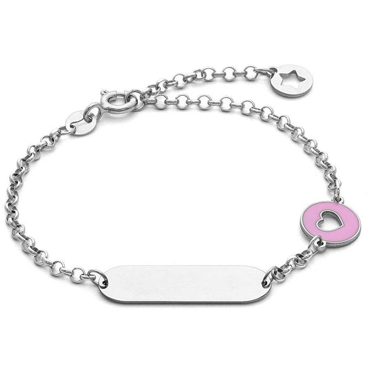 Bracciale Comete Kids Argento Piastrina e Cuore Traforato Rosa