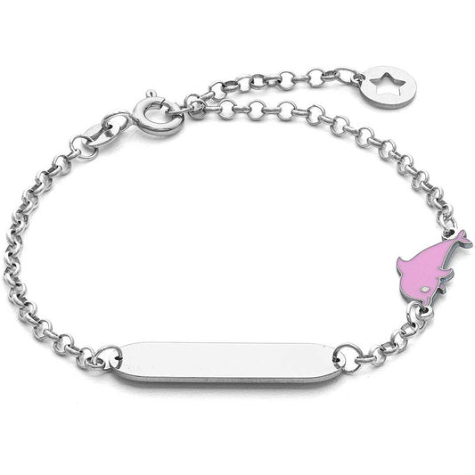 Bracciale Comete Kids Argento Piastrina e Delfino Rosa