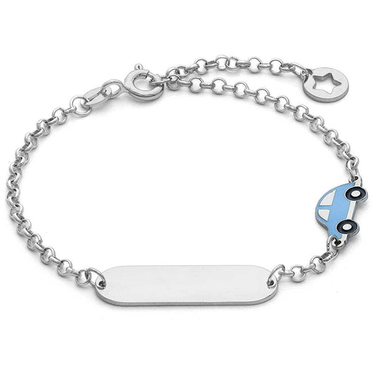 Bracciale Comete Kids Argento Piastrina e Macchina Azzurra