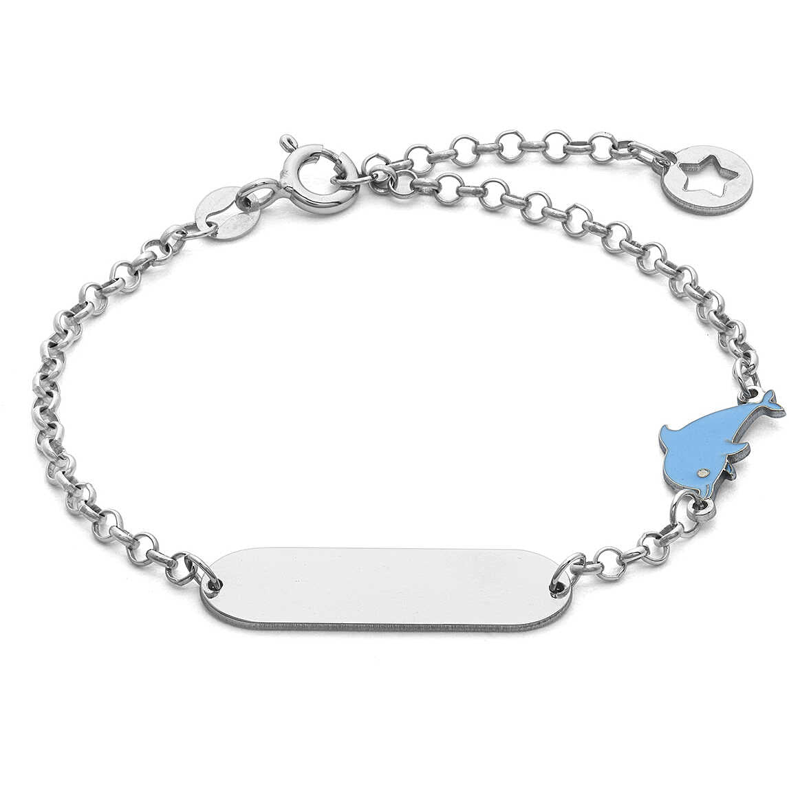 Bracciale Comete Kids Argento Piastrina e Delfino Azzurro