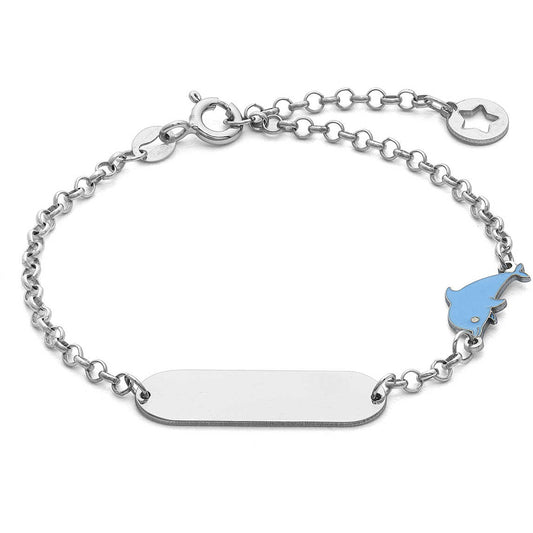 Bracciale Comete Kids Argento Piastrina e Delfino Azzurro