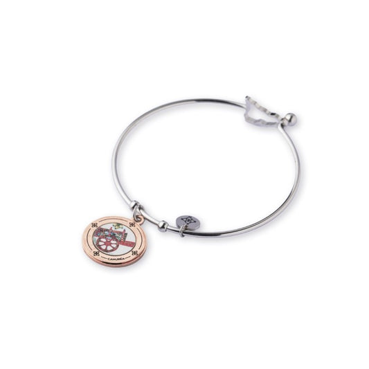 Bracciale Rigido Camurria U Carrettu Acciaio Charm Medaglia Pvd Oro Rosa con Stampa Chiusura Sicilia