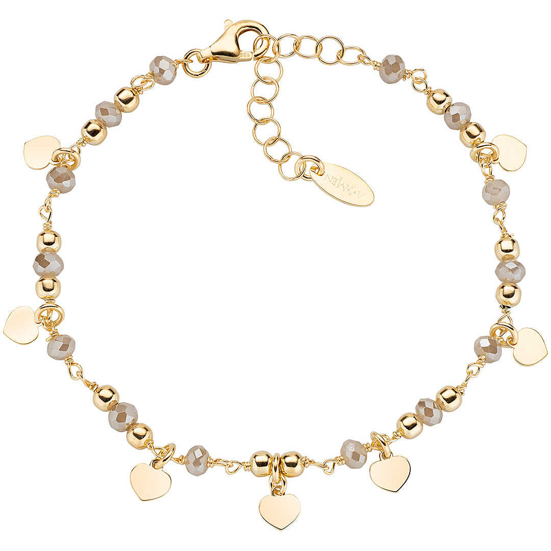 Bracciale Amen Elegance Argento Dorato Charm Cuori E Sferette Beige