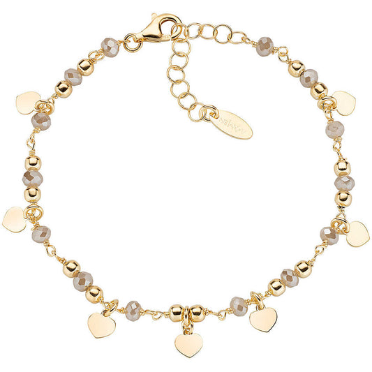 Bracciale Amen Elegance Argento Dorato Charm Cuori E Sferette Beige
