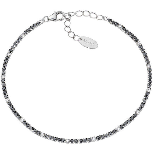 Bracciale Amen Tennis Mania Argento Zirconi Neri/Bianchi