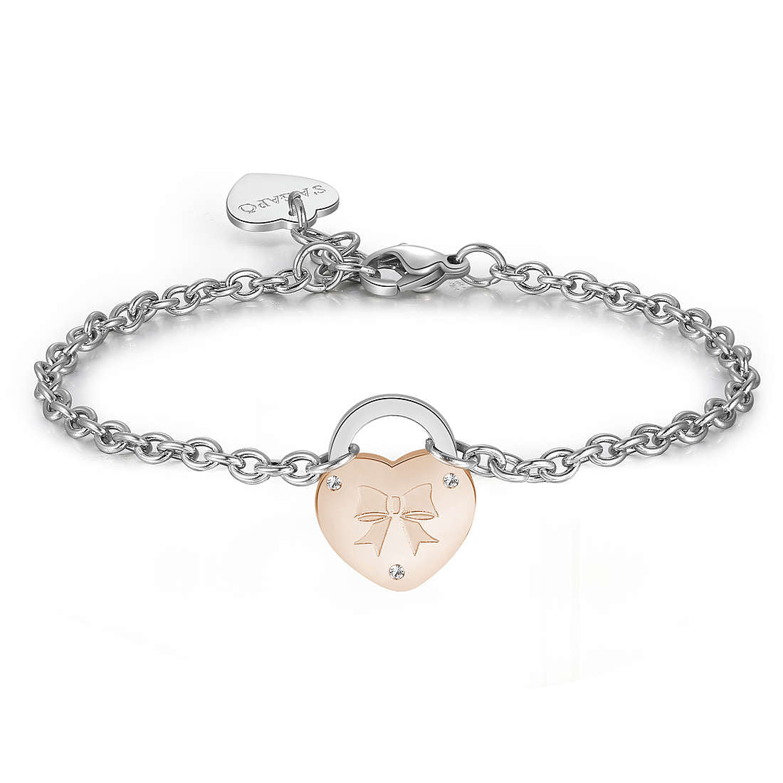 Bracciale Sagapò Lockme In Acciaio Charm Pvd Oro Rosa Cuore Lucchetto