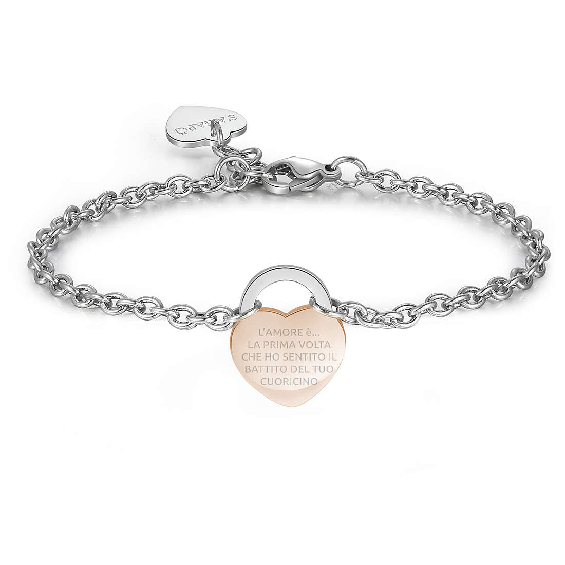 Bracciale Sagapò Lockme In Acciaio Charm Pvd Oro Rosa Cuore Lucchetto