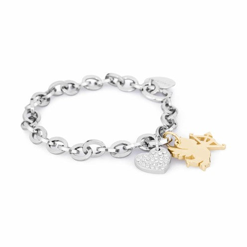 Bracciale Sagapò Honey Acciaio Con Charms Cuore e Cupido Pvd Oro