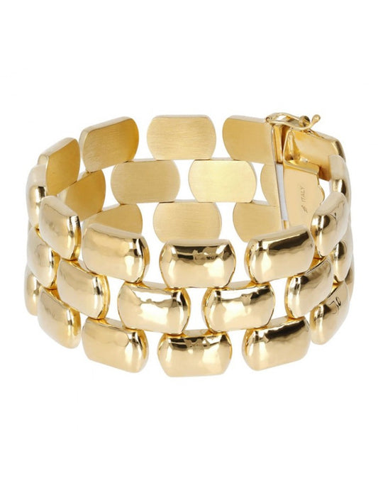 Bracciale a Fascia Etrusca Lega Golden Placcata Oro 18 kt Catena Pantera