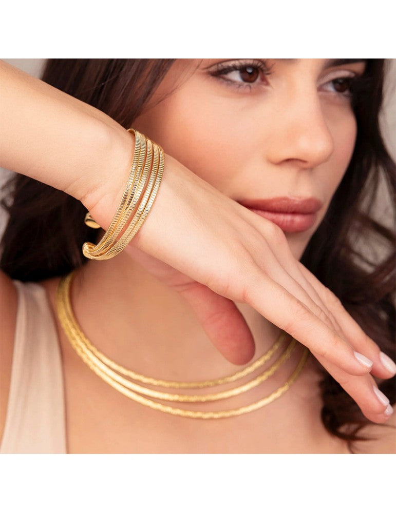 Bracciale Rigido Etrusca Lega Golden Placcata Oro 18 Kt Multifilo Tubogas