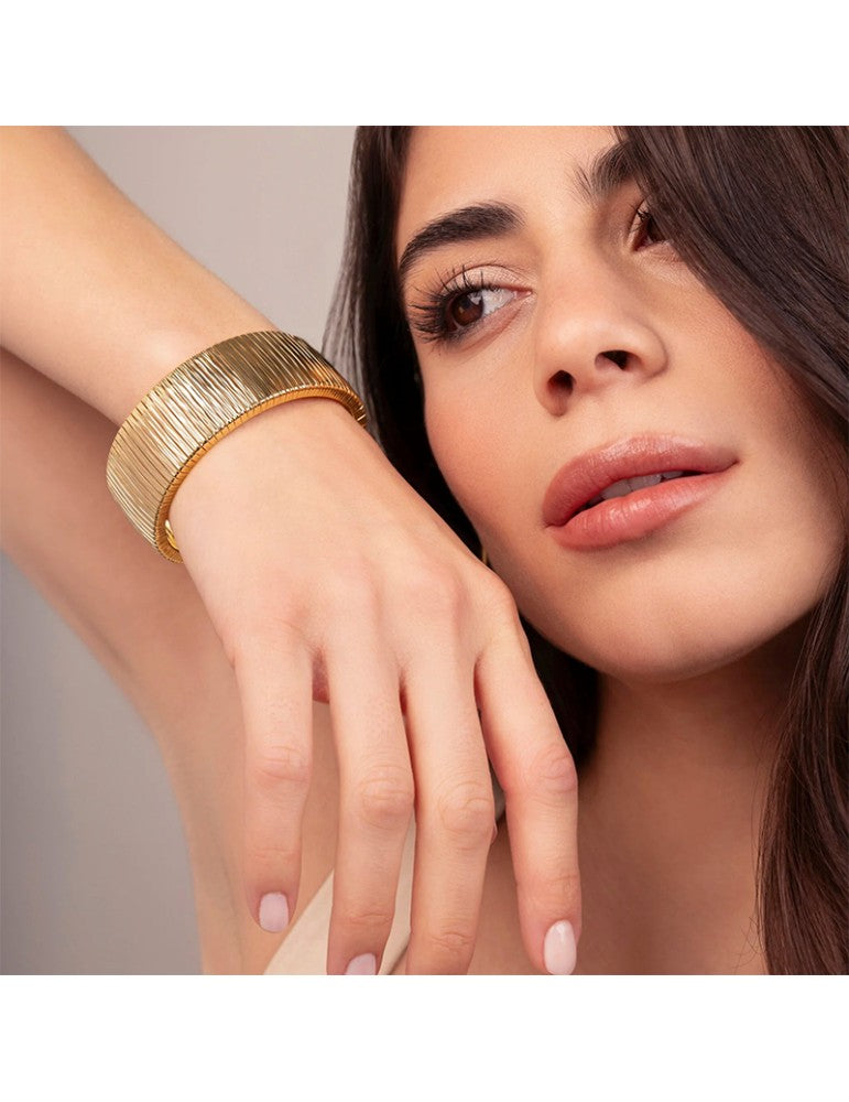 Bracciale Etrusca Lega Golden Placcata Oro 18 Kt Omega Diamantato Cm.19