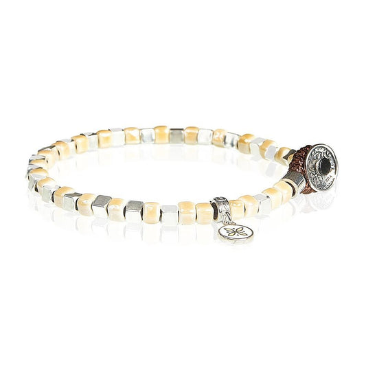 Bracciale Gerba Silver Ceramic Elementi In Ceramica Beige, Dadini e Chiusura in Argento