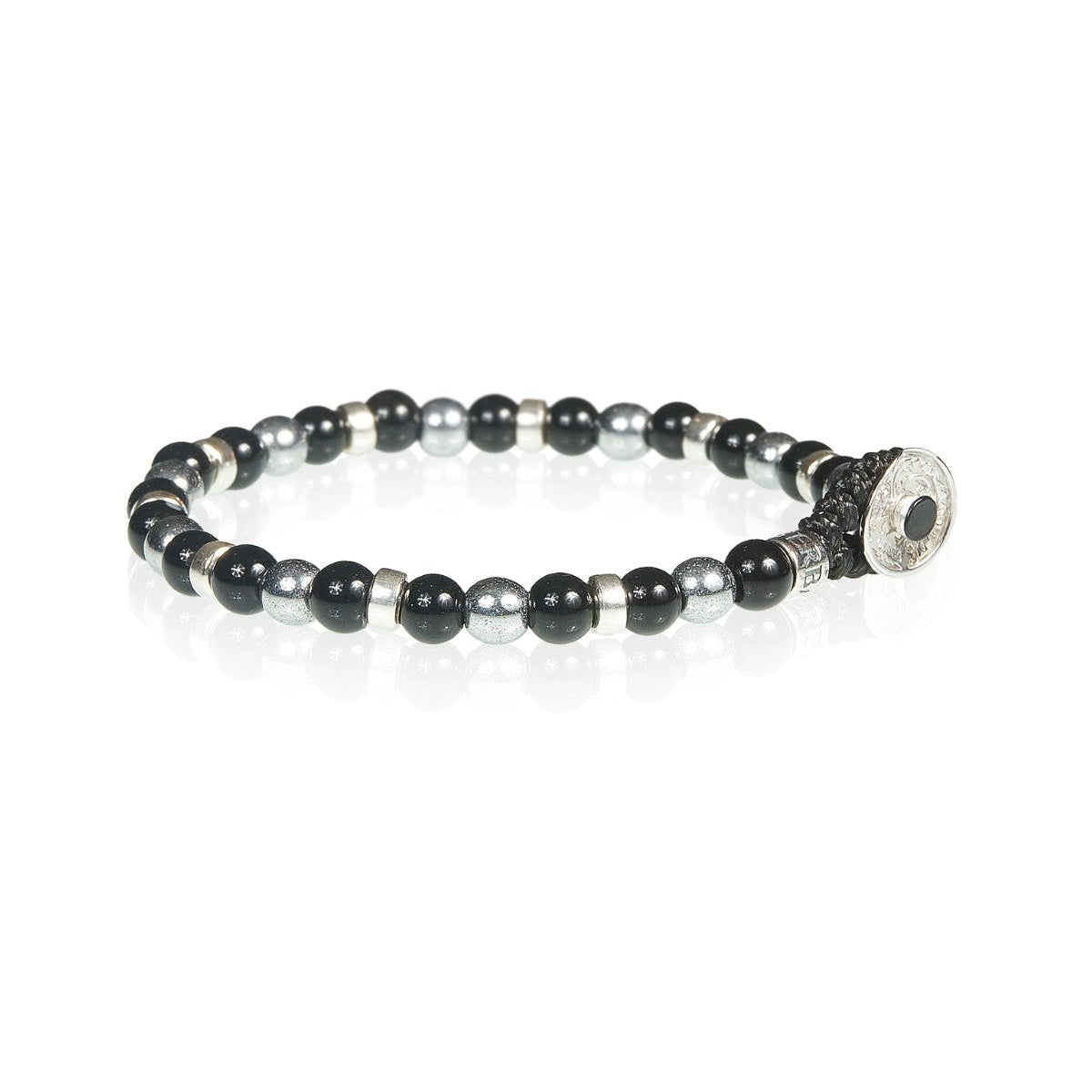 Bracciale Gerba Lab Sfere In Agata Nera Ed Ematite Grigia Elementi e Chiusura Argento