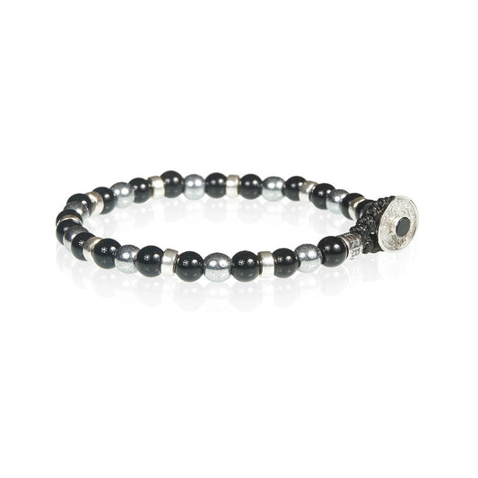 Bracciale Gerba Lab Sfere In Agata Nera Ed Ematite Grigia Elementi e Chiusura Argento