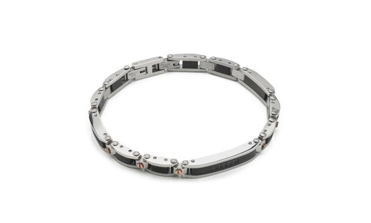 Bracciale Semirigido Boccadamo Man Acciaio Pvd Nero Vitine Oro Rosa Cristalli Neri