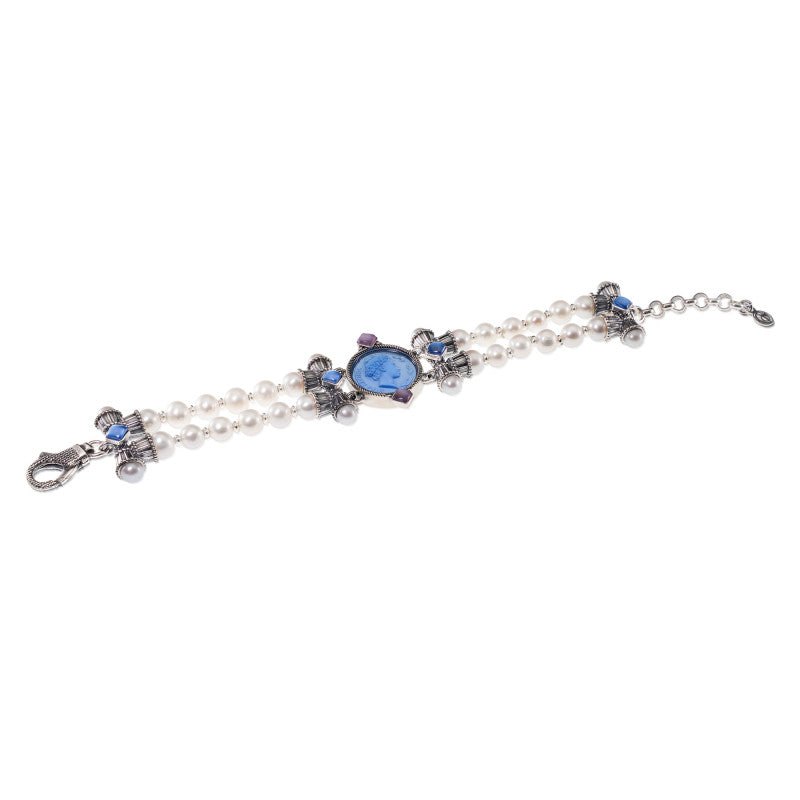 Bracciale Perle Doppio Filo Gerardo Sacco Volo Hera Paste Vitree Triplette Rosa/Azzurra
