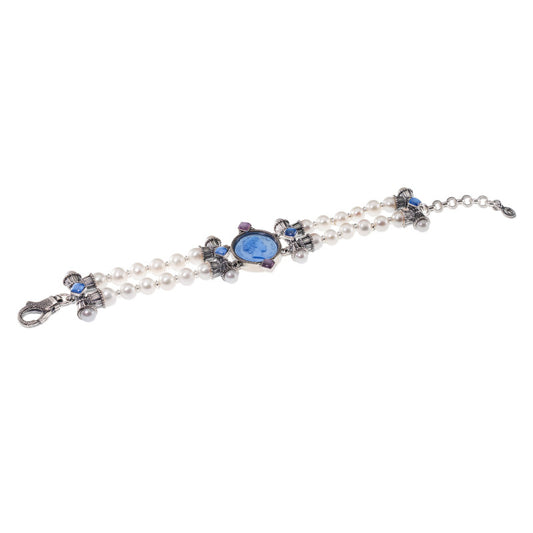 Bracciale Perle Doppio Filo Gerardo Sacco Volo Hera Paste Vitree Triplette Rosa/Azzurra