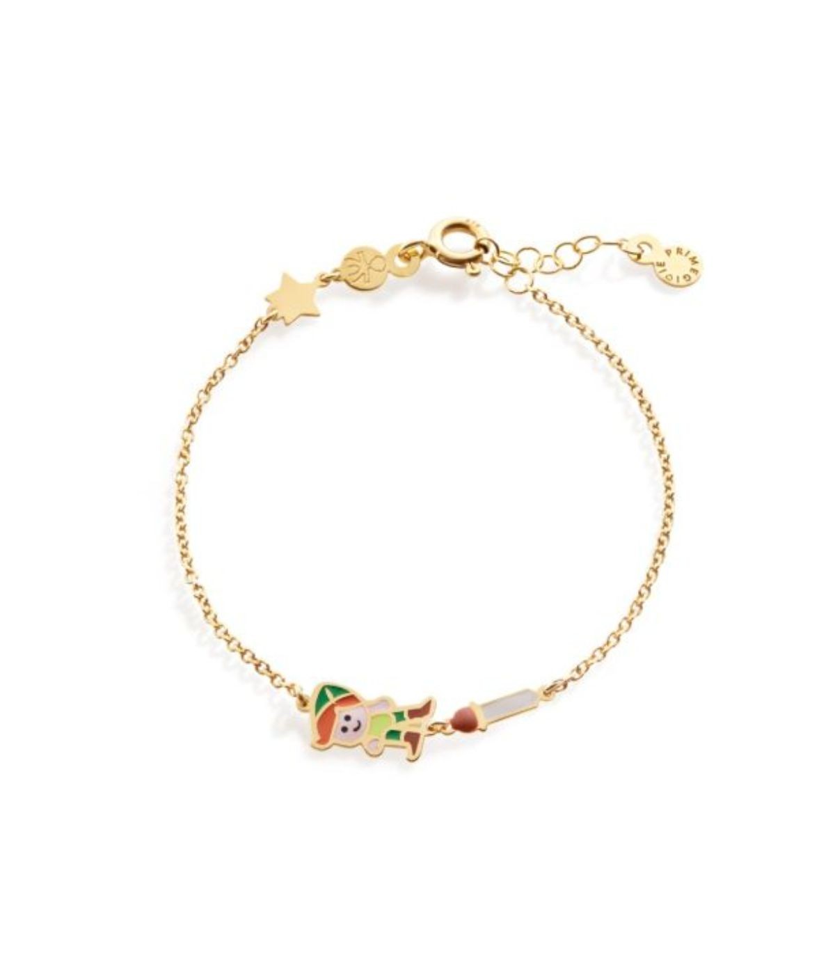Bracciale Lebebé Prime Gioie Fiabe Oro Giallo 9 Kt Peter Pan Smalto Multicolor