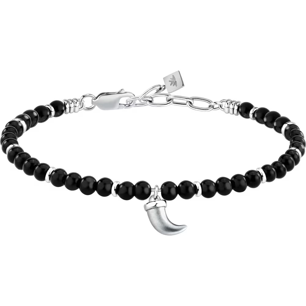 Bracciale Uomo Morellato Amuleti Acciaio Sferette Ossidiana Charm Corno Satinato