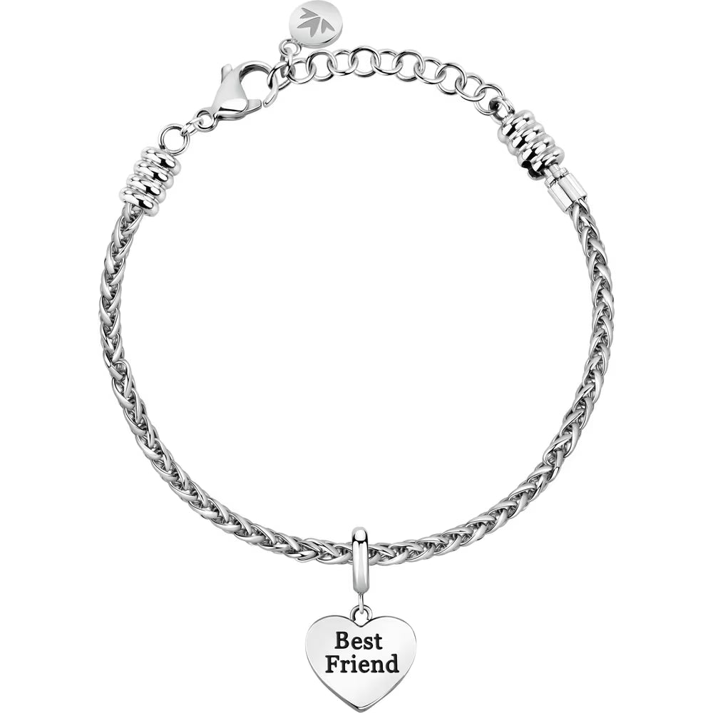 Bracciale Morellato Drops Rolò Acciaio Charm Cuore Scritta "Best Friend"