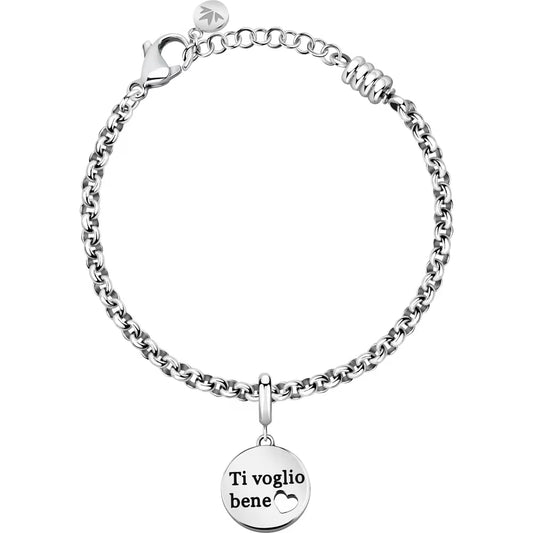 Bracciale Morellato Drops Rolò Acciaio Charm Tondo Scritta "Ti Voglio Bene"