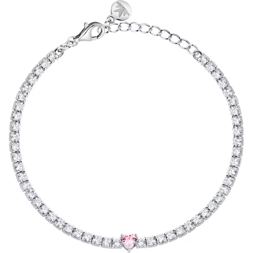 Bracciale Tennis Morellato Infinito Argento Zirconi e centrale taglio cuore rosa