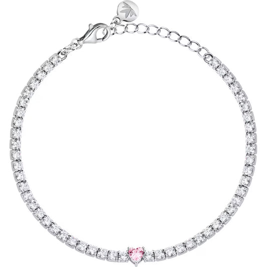 Bracciale Tennis Morellato Infinito Argento Zirconi e centrale taglio cuore rosa