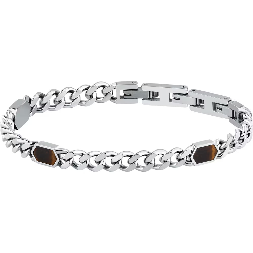 Bracciale Uomo Morellato Terra Acciaio Maglia Grumetta 3 Elementi Esagonali
