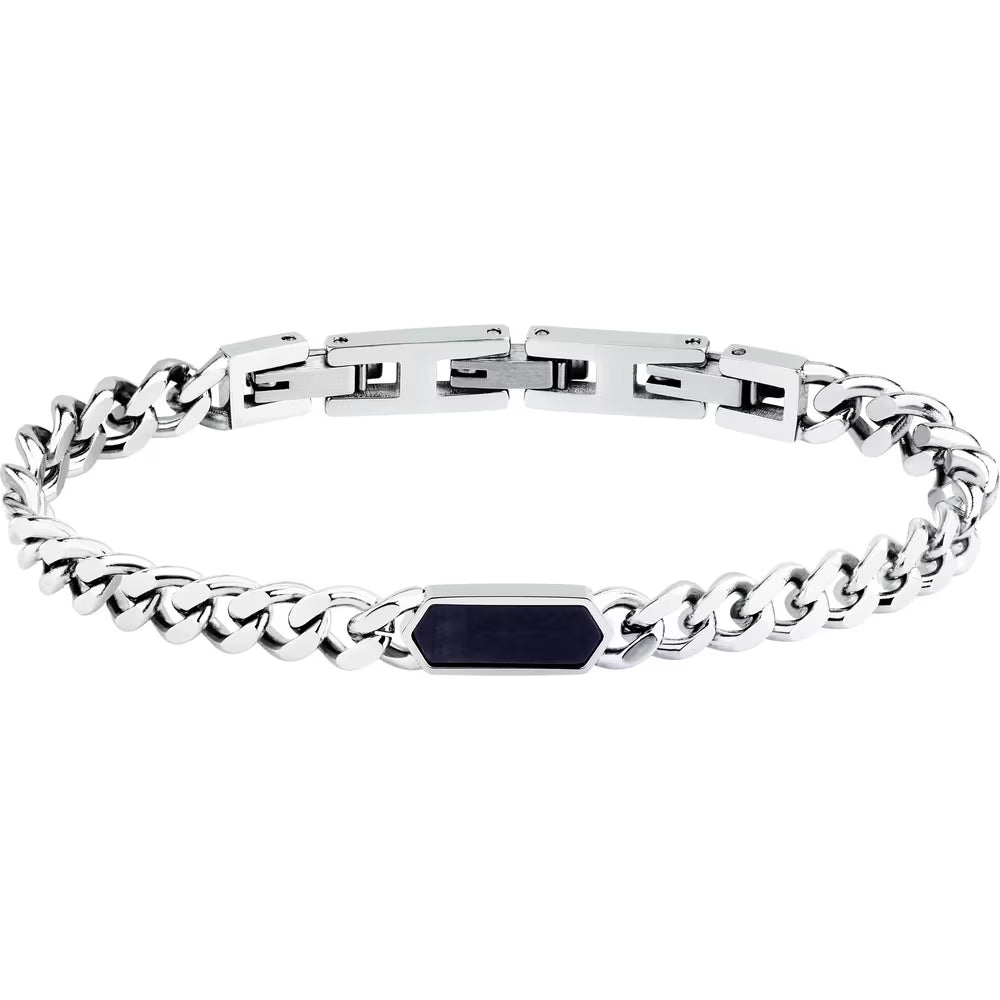 Bracciale Uomo Morellato Terra Acciaio Maglia Grumetta Elemento Esagonale Occhio Di Tigre Scuro