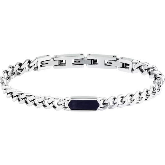 Bracciale Uomo Morellato Terra Acciaio Maglia Grumetta Elemento Esagonale Occhio Di Tigre Scuro