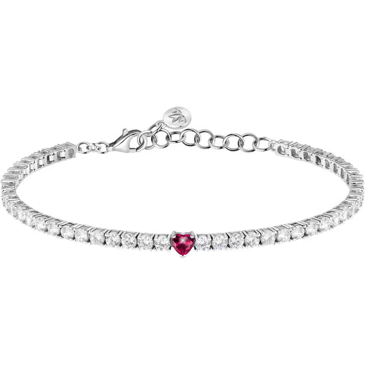 Bracciale Tennis Morellato Tesori Argento Zirconi + 1 Rosso Taglio Cuore