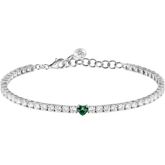 Bracciale Tennis Morellato Tesori Argento Zirconi Centrale Verde Cuore