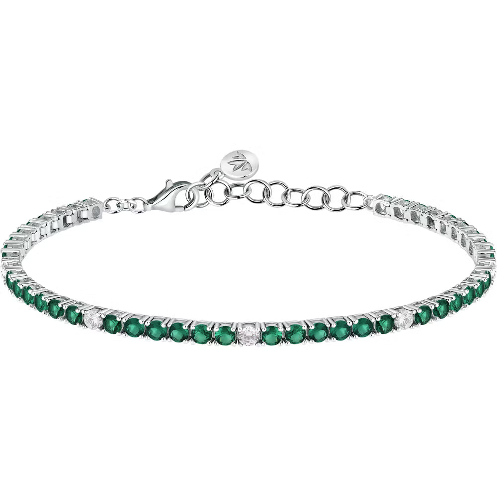 Bracciale Tennis Morellato Tesori Argento Zirconi Verdi/Bianchi