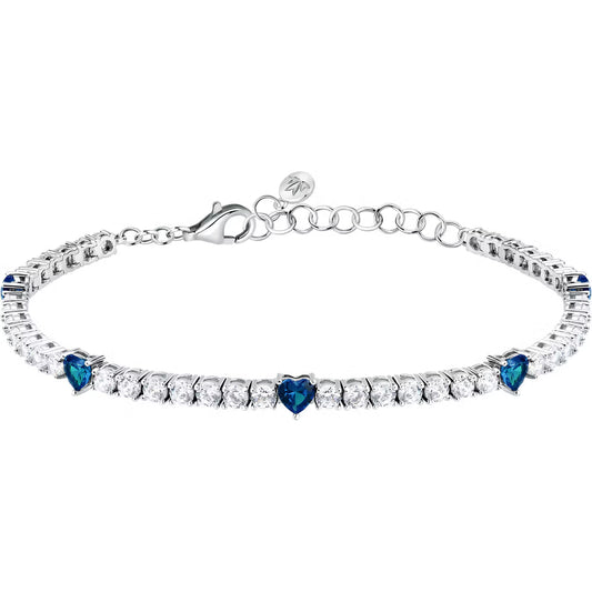 Bracciale Tennis Morellato Tesori Argento Zirconi + 5 Cuori Blu