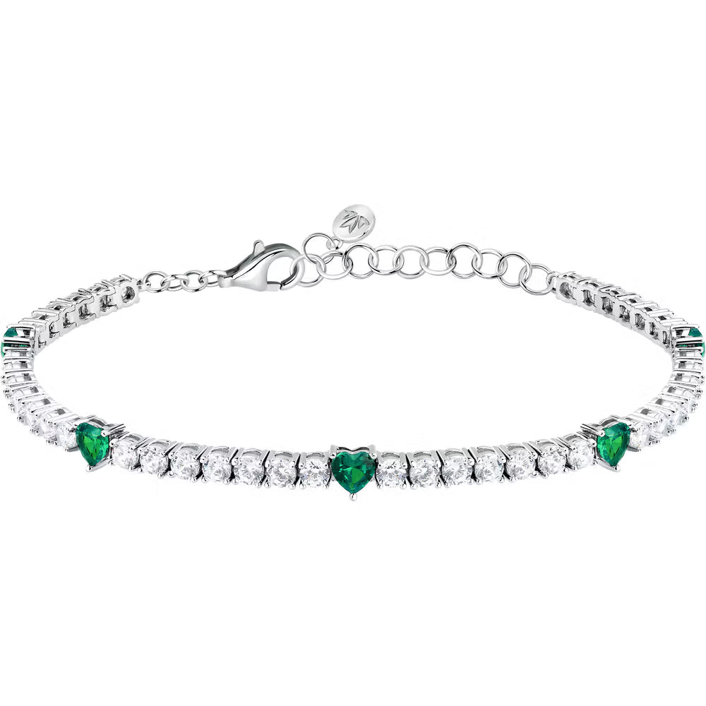 Bracciale Tennis Morellato Tesori Argento Zirconi + 5 Cuori Verdi