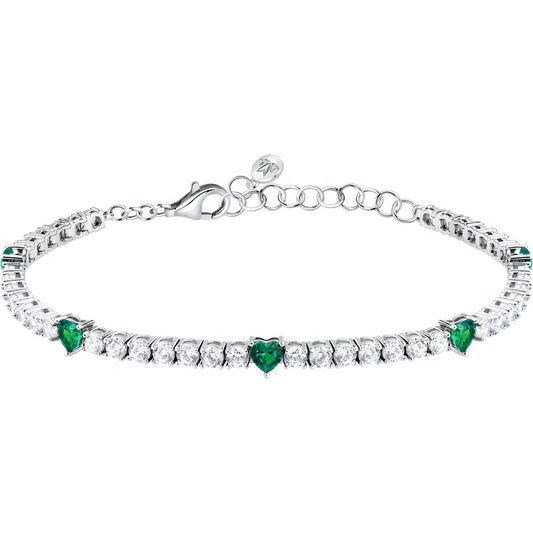 Bracciale Tennis Morellato Tesori Argento Zirconi + 5 Cuori Verdi