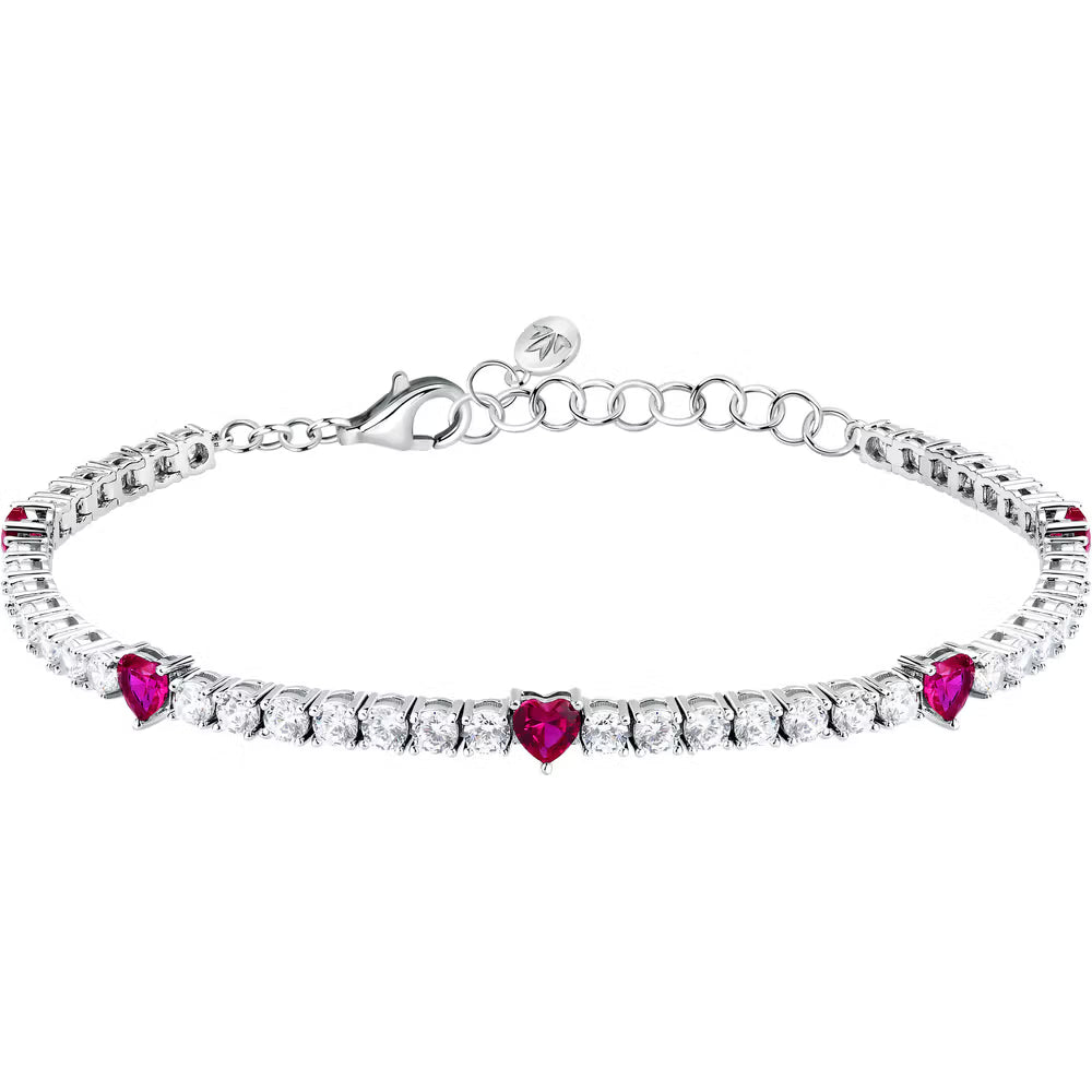 Bracciale Tennis Morellato Tesori Argento Zirconi + 5 Cuori Rossi