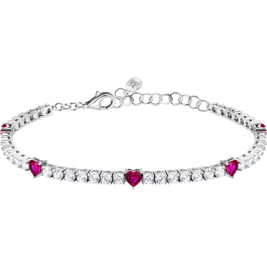 Bracciale Tennis Morellato Tesori Argento Zirconi + 5 Cuori Rossi