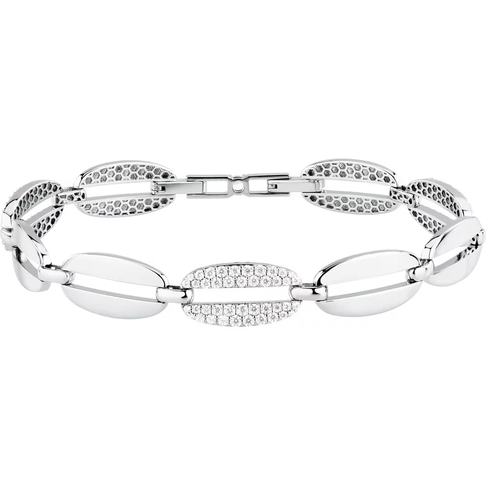 Bracciale Morellato Trame Argento Maglie Ovali Lucide Alternate Con Zirconi