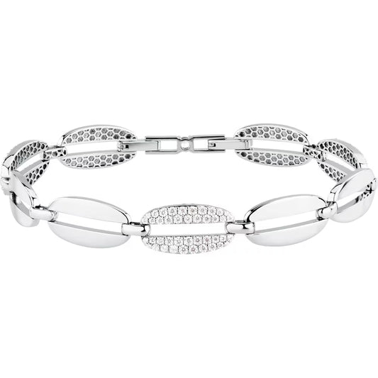 Bracciale Morellato Trame Argento Maglie Ovali Lucide Alternate Con Zirconi