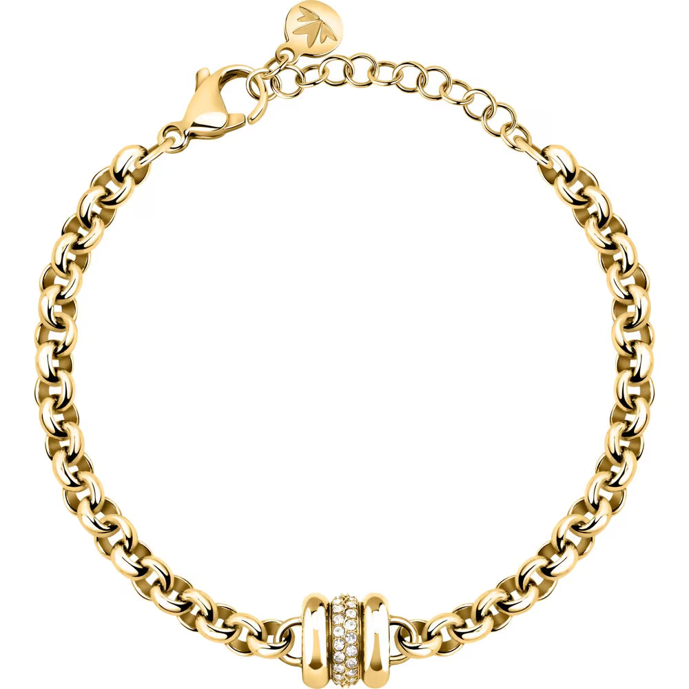 Anello Morellato Vintage Bold Bracciale Rolò Pvd Oro Centrale Doppia Fascetta Fascia Di Cristalli