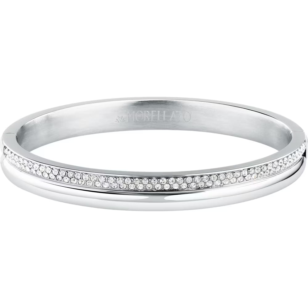 Bracciale Rigido Morellato Vintage Bold Acciaio Fascia Lucida + Fascia Con Cristalli