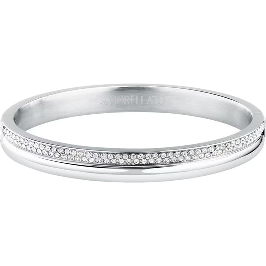 Bracciale Rigido Morellato Vintage Bold Acciaio Fascia Lucida + Fascia Con Cristalli