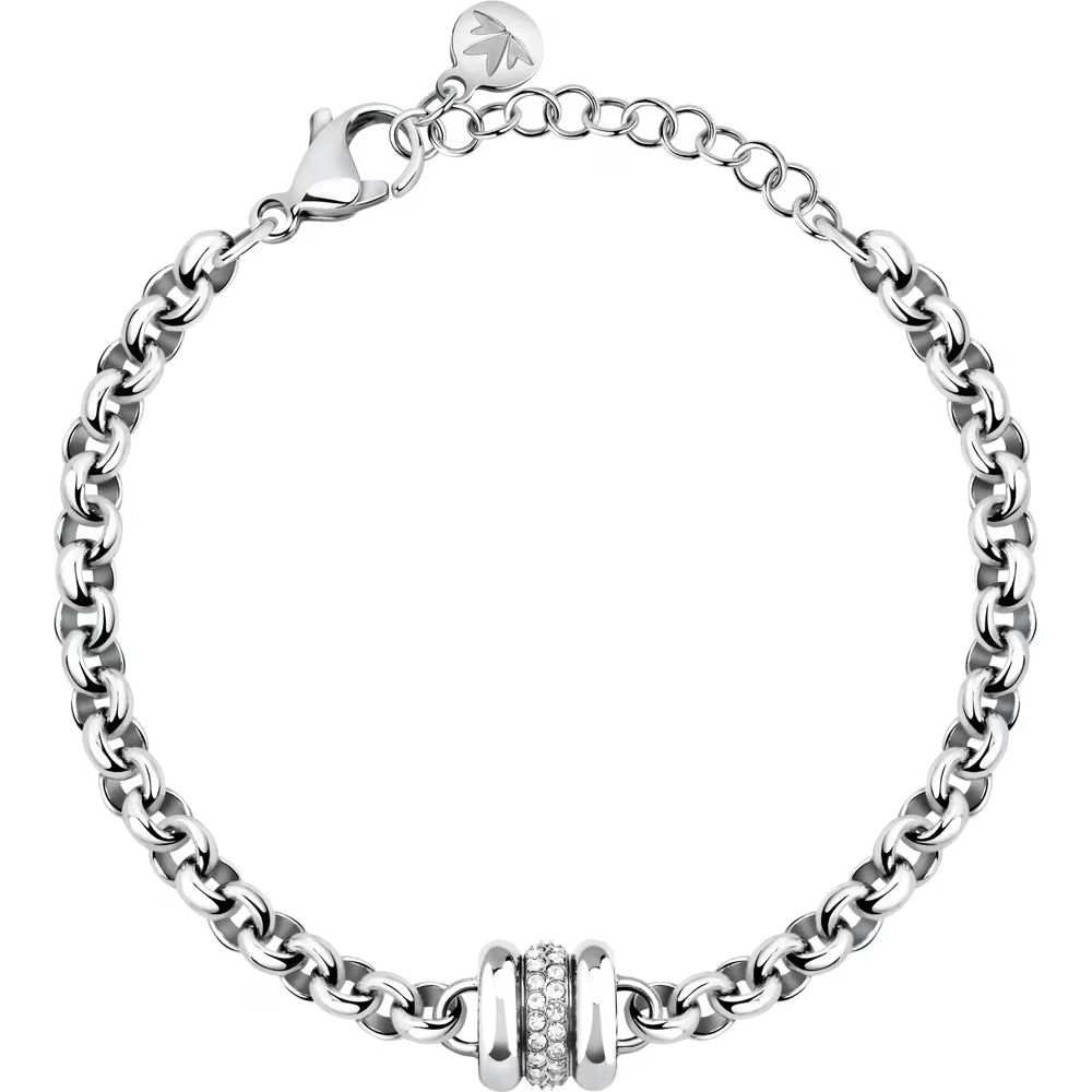 Bracciale Morellato Vintage Bold Rolò Acciaio Centrale Doppia Fascetta Fascia Di Cristalli